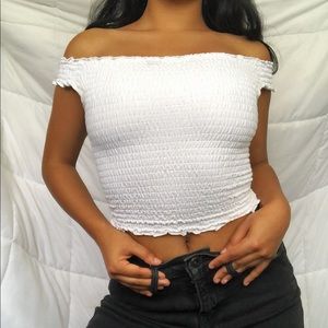 ☆ crinkle off the shoulder top ☆❥